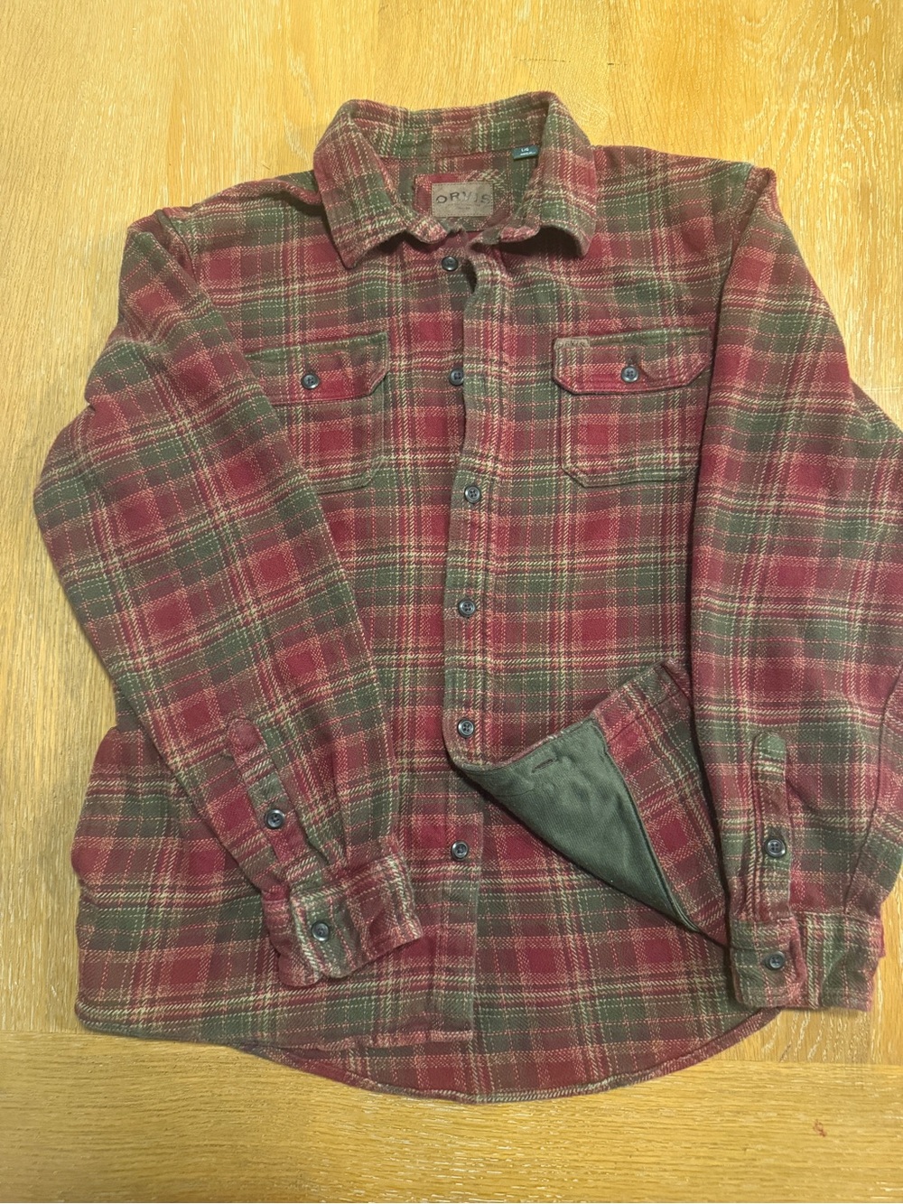 Orvis Big Bear Heavyweight Flannel Shirt Plaid Red Green Men's Size L